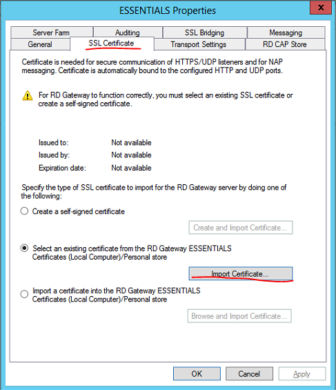 ssl cert import rdg